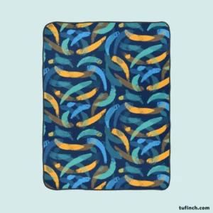 Blue Yellow Brush Strokes Design Fleece Blanket 1