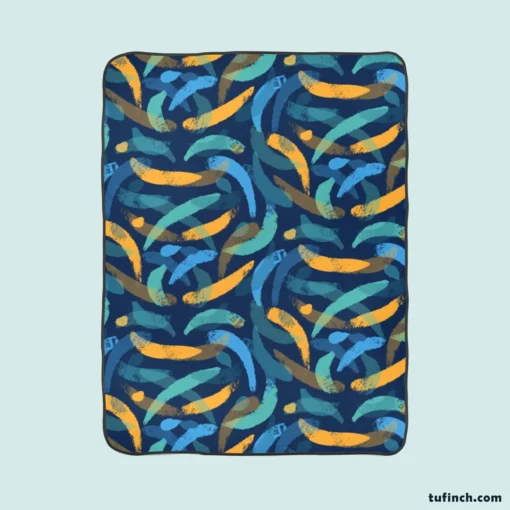 Blue Yellow Brush Strokes Design Fleece Blanket 1