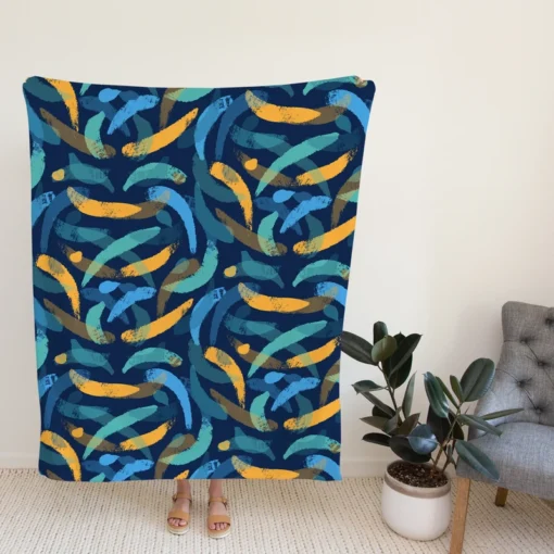 Blue Yellow Brush Strokes Design Fleece Blanket