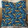 Blue Yellow Brush Strokes Design Quilt Blanket