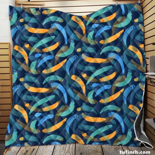 Blue Yellow Brush Strokes Design Quilt Blanket