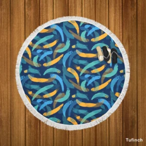 Blue Yellow Brush Strokes Design Round Beach Towel