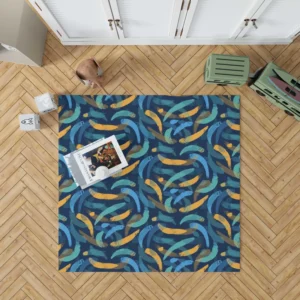 Blue Yellow Brush Strokes Design Rug