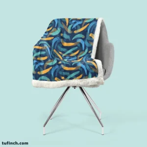 Blue Yellow Brush Strokes Design Sherpa Fleece Blanket 2