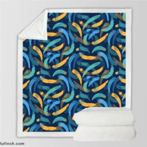 Blue Yellow Brush Strokes Design Sherpa Fleece Blanket