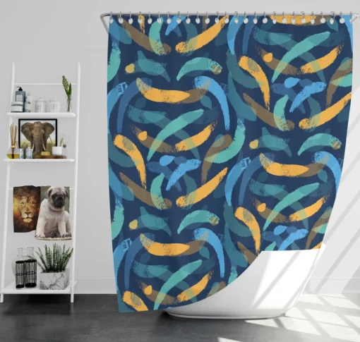 Blue Yellow Brush Strokes Design Shower Curtain