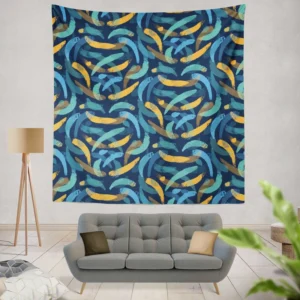 Blue Yellow Brush Strokes Design Wall Tapestry