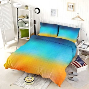 Blue Yellow Colored Grid Bedding Set