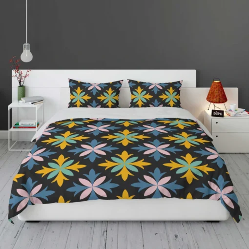 Blue Yellow Floral Ethnic Bedding Set 1