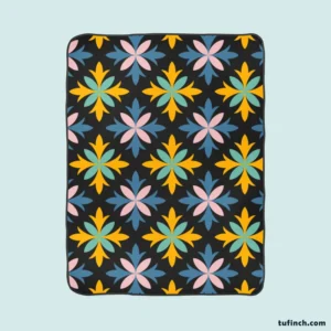 Blue Yellow Floral Ethnic Fleece Blanket 1