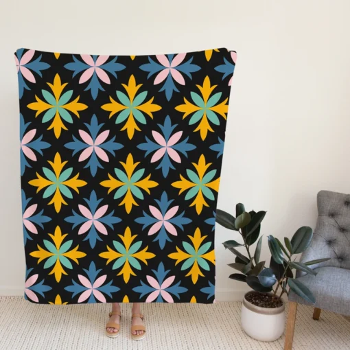 Blue Yellow Floral Ethnic Fleece Blanket