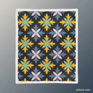 Blue Yellow Floral Ethnic Sherpa Fleece Blanket 1