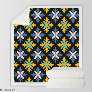 Blue Yellow Floral Ethnic Sherpa Fleece Blanket