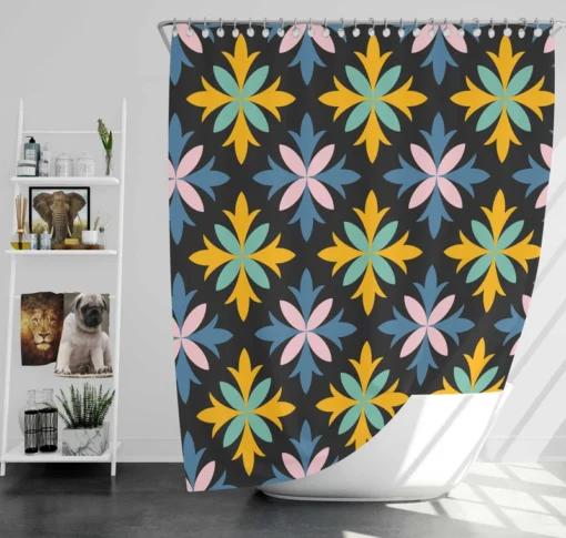 Blue Yellow Floral Ethnic Shower Curtain