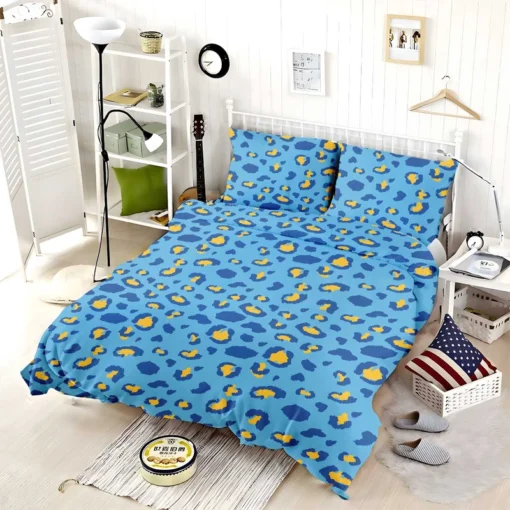 Blue Yellow Leopard Print Bedding Set