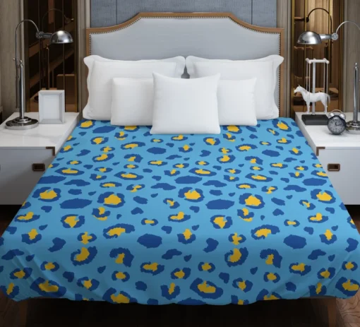 Blue Yellow Leopard Print Duvet Cover