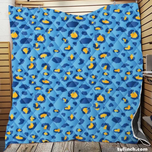 Blue Yellow Leopard Print Quilt Blanket