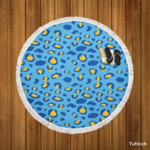 Blue Yellow Leopard Print Round Beach Towel