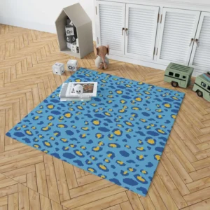 Blue Yellow Leopard Print Rug 1