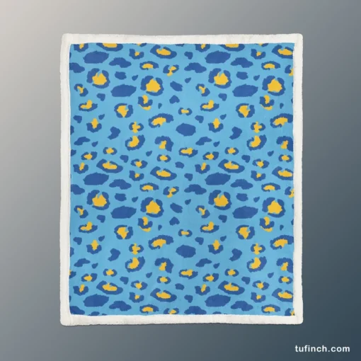 Blue Yellow Leopard Print Sherpa Fleece Blanket 1