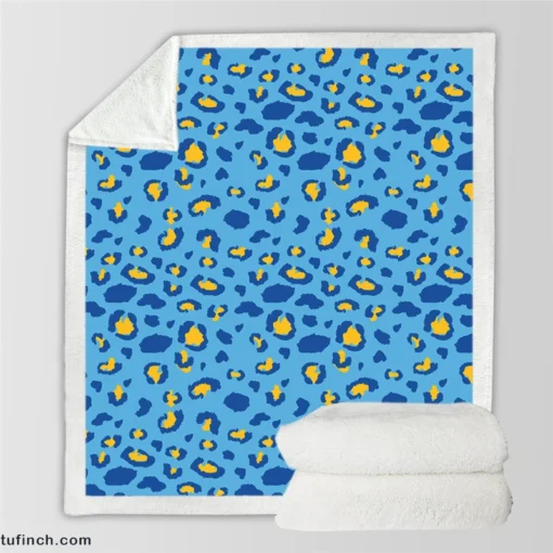 Blue Yellow Leopard Print Sherpa Fleece Blanket