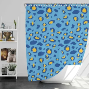 Blue Yellow Leopard Print Shower Curtain