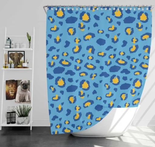 Blue Yellow Leopard Print Shower Curtain