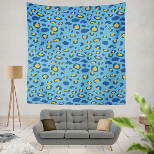 Blue Yellow Leopard Print Wall Tapestry