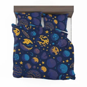 Blue Yellow Planets Stars Space Design Bedding Set 2