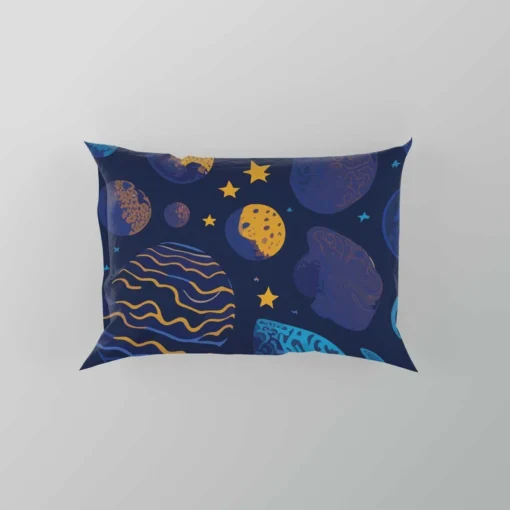 Blue Yellow Planets Stars Space Design Pillow Case