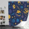 Blue Yellow Planets Stars Space Design Shower Curtain