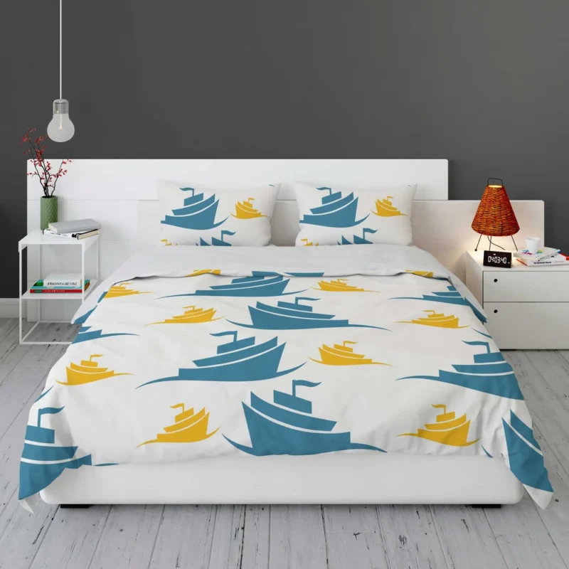 Blue Yellow Sailboats Bedding Set 1