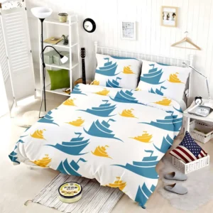 Blue Yellow Sailboats Bedding Set