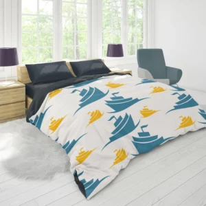 Blue Yellow Sailboats Duvet Cover 1