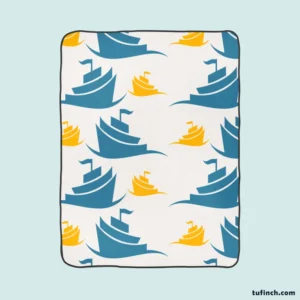 Blue Yellow Sailboats Fleece Blanket 1