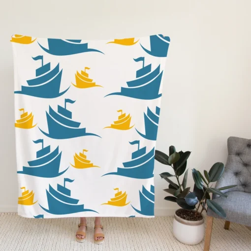 Blue Yellow Sailboats Fleece Blanket