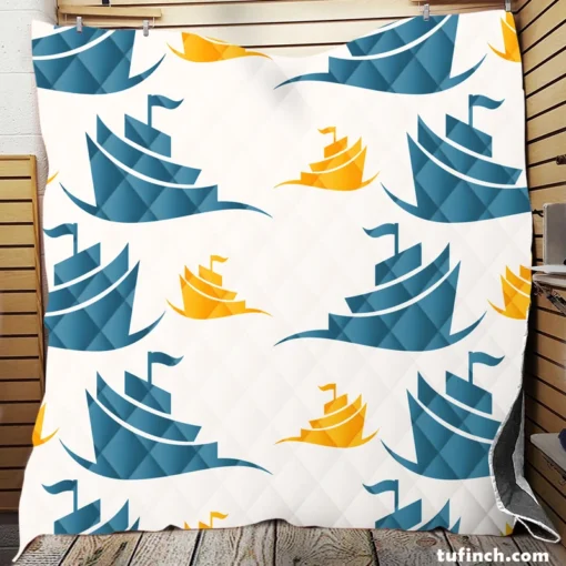 Blue Yellow Sailboats Quilt Blanket