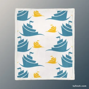 Blue Yellow Sailboats Sherpa Fleece Blanket 1