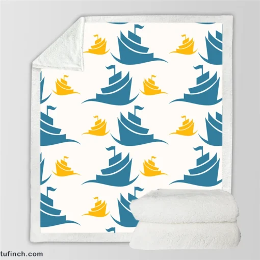 Blue Yellow Sailboats Sherpa Fleece Blanket