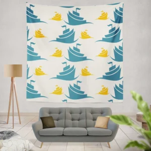 Blue Yellow Sailboats Wall Tapestry