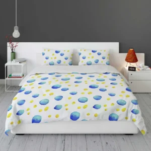 Blue Yellow Watercolor Polka Dots Bedding Set 1