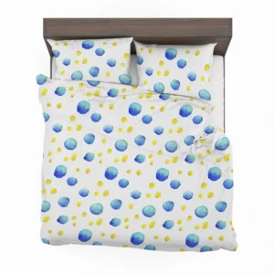 Blue Yellow Watercolor Polka Dots Bedding Set 2