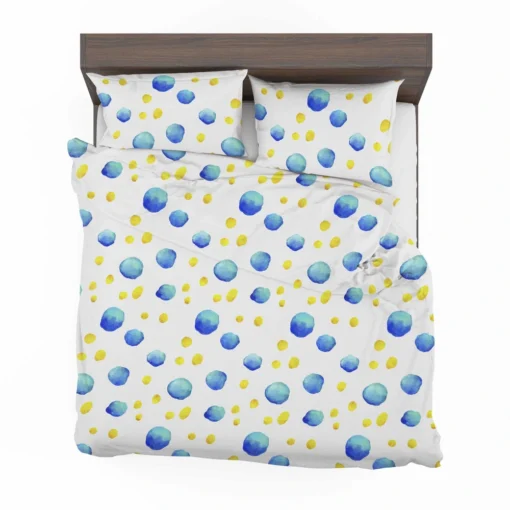 Blue Yellow Watercolor Polka Dots Bedding Set 2