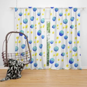 Blue Yellow Watercolor Polka Dots Curtain