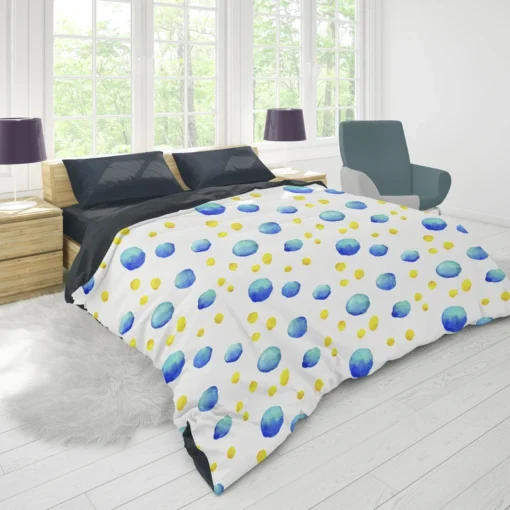 Blue Yellow Watercolor Polka Dots Duvet Cover 1