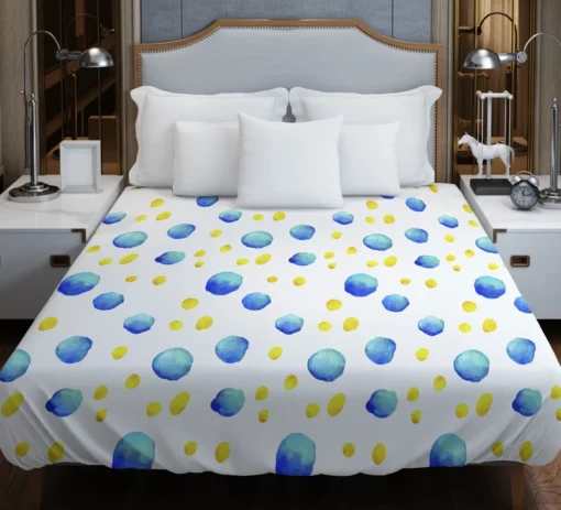 Blue Yellow Watercolor Polka Dots Duvet Cover