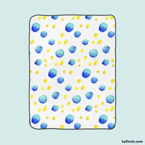 Blue Yellow Watercolor Polka Dots Fleece Blanket 1