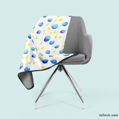 Blue Yellow Watercolor Polka Dots Fleece Blanket 2