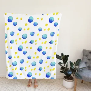 Blue Yellow Watercolor Polka Dots Fleece Blanket