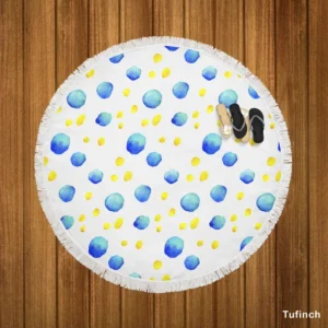 Blue Yellow Watercolor Polka Dots Round Beach Towel